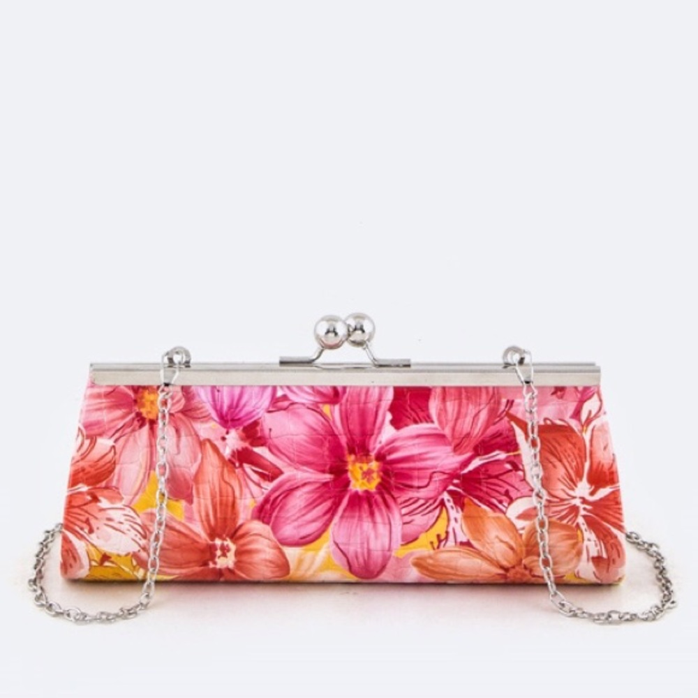 Orange Pink Floral Minaudière Clutch